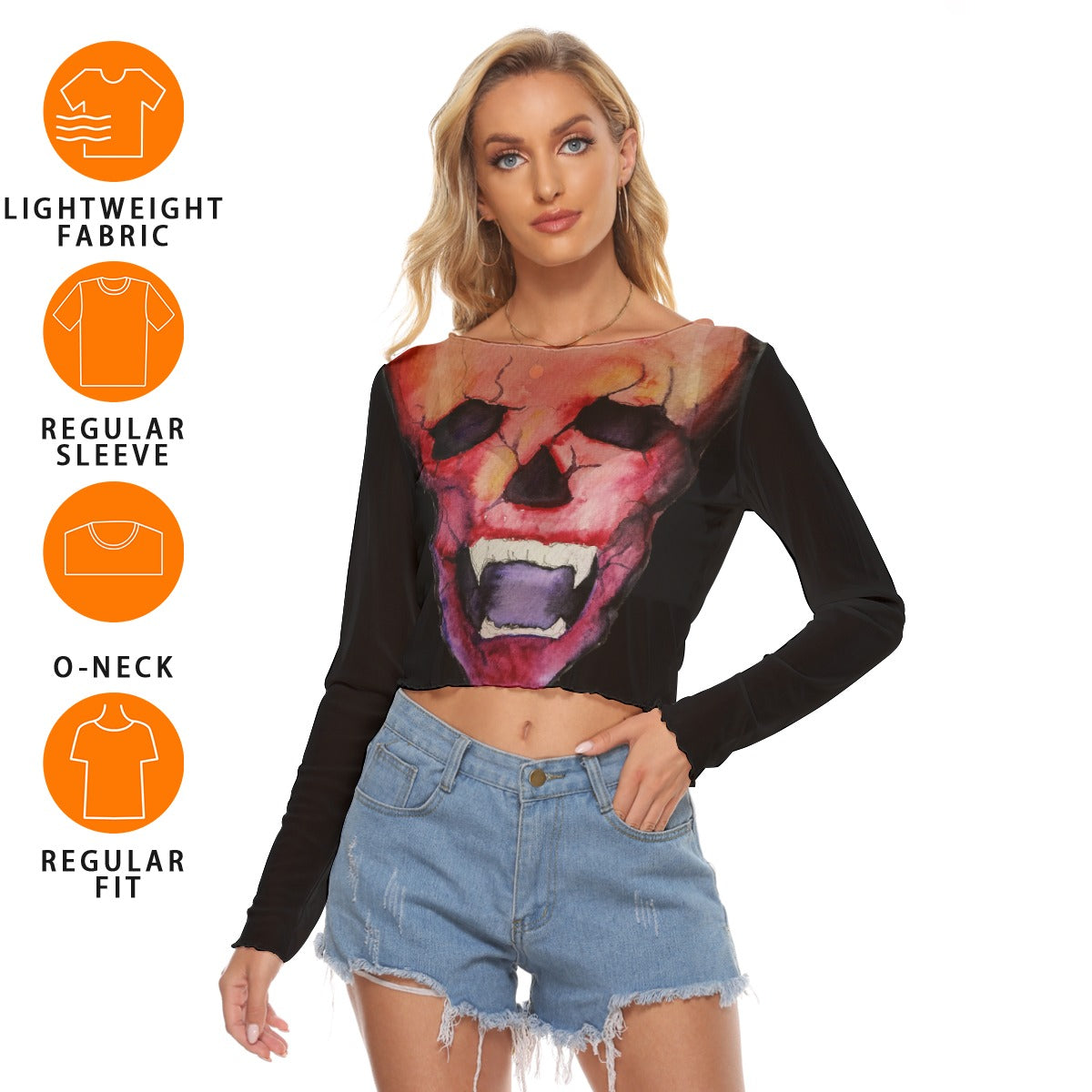 Blood Skull All-Over Print Women's Mesh Long Sleeves T-shirt