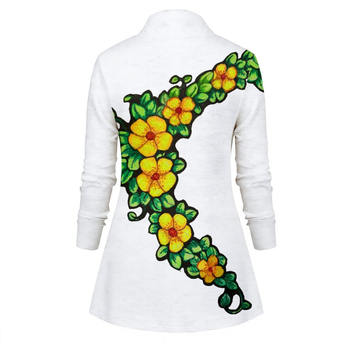 Flower Chain All-Over Print Women's Draped Long Sleeve Top