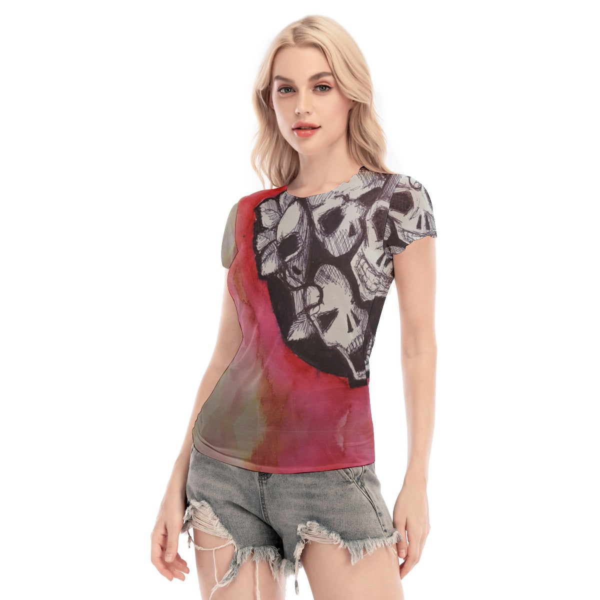 Skulls Short Sleeve Mesh Blouse