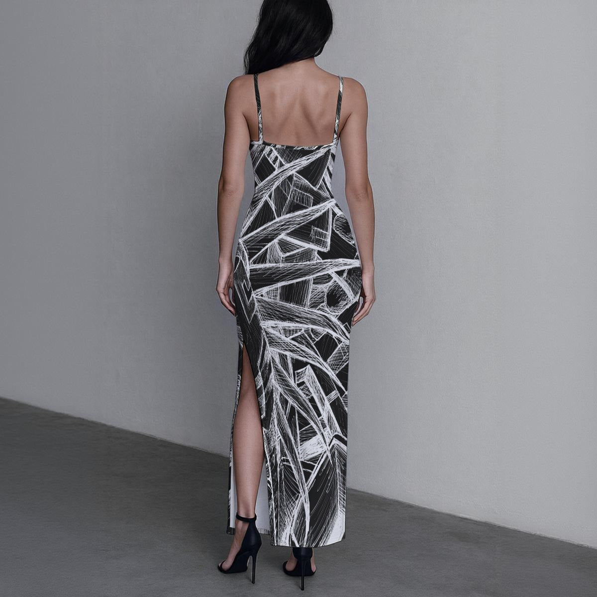 Sketch All-Over Print Women's Long Dress with Slit