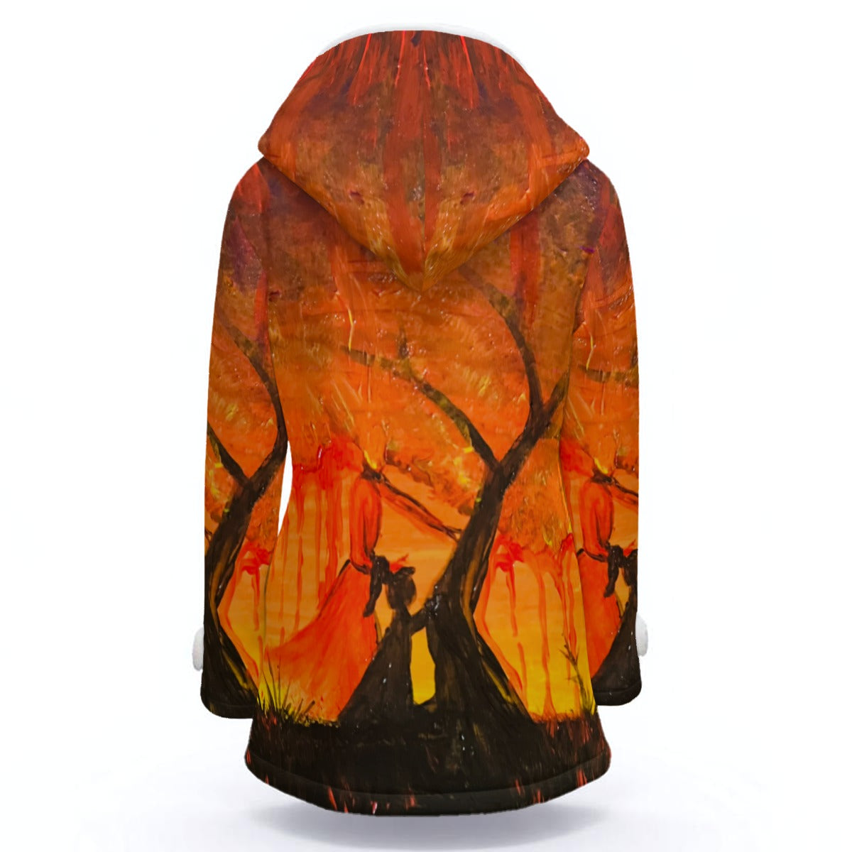 Guiding heart All-Over Print Women's Hooded Double-Breasted Winter Coat With Fleece