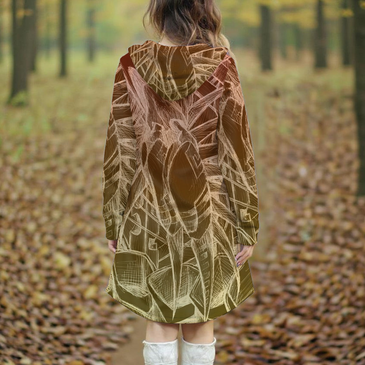 Sunrise Sketch All-Over Print Women's Longline Hoodie Dress