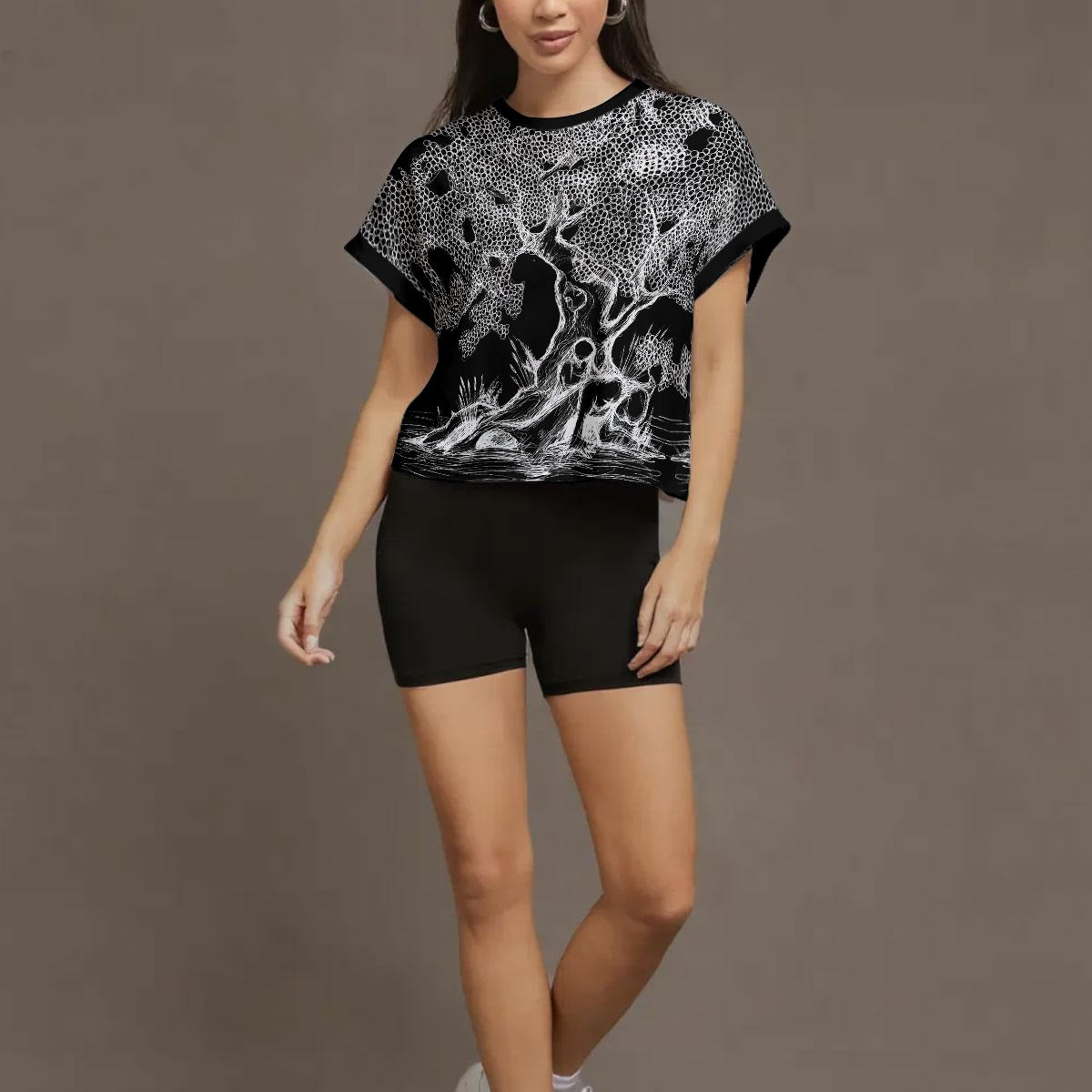 The Fallen Tree All-Over Print Women's Open-Back Crossover Workout Tee