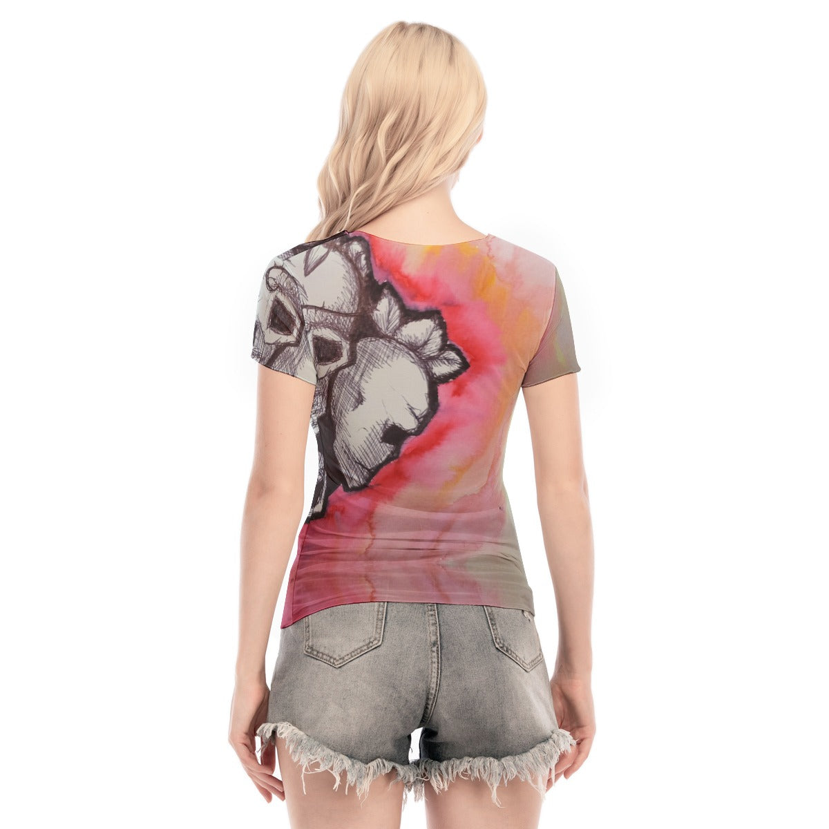 Skulls Short Sleeve Mesh Blouse