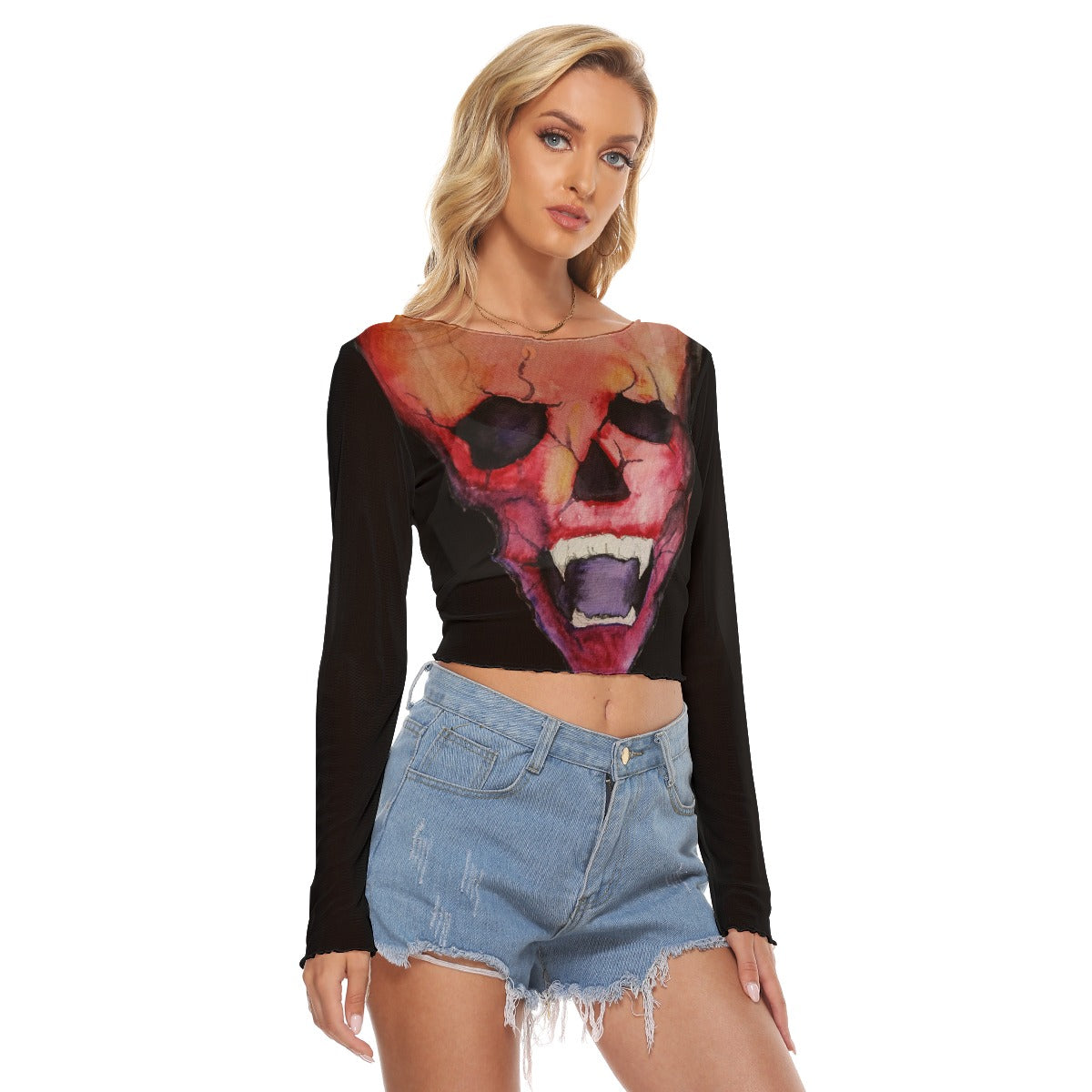 Blood Skull All-Over Print Women's Mesh Long Sleeves T-shirt