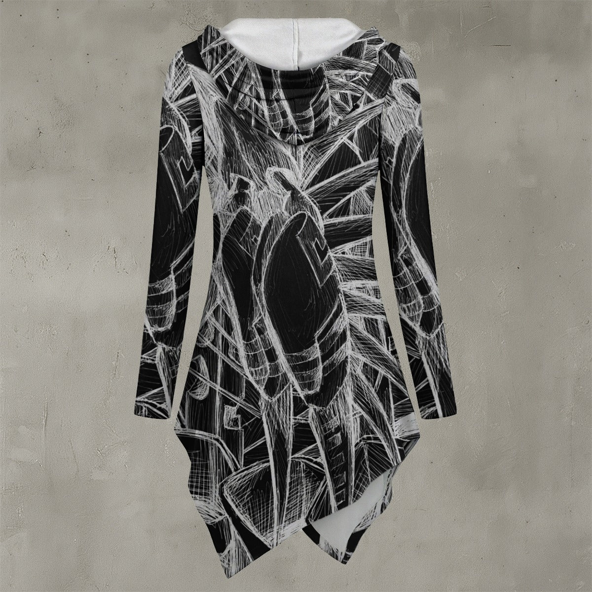 Inverted Sketch All-Over Print Women's Asymmetric Hem Hoodie