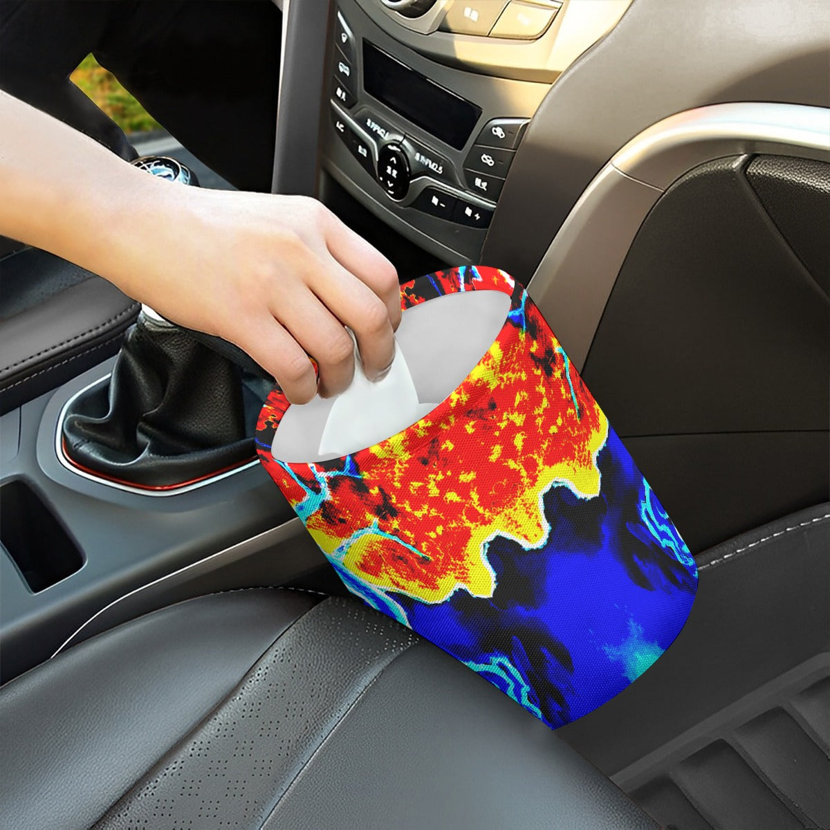 Fire and Ice Minimalist Fabric Car Trash Can