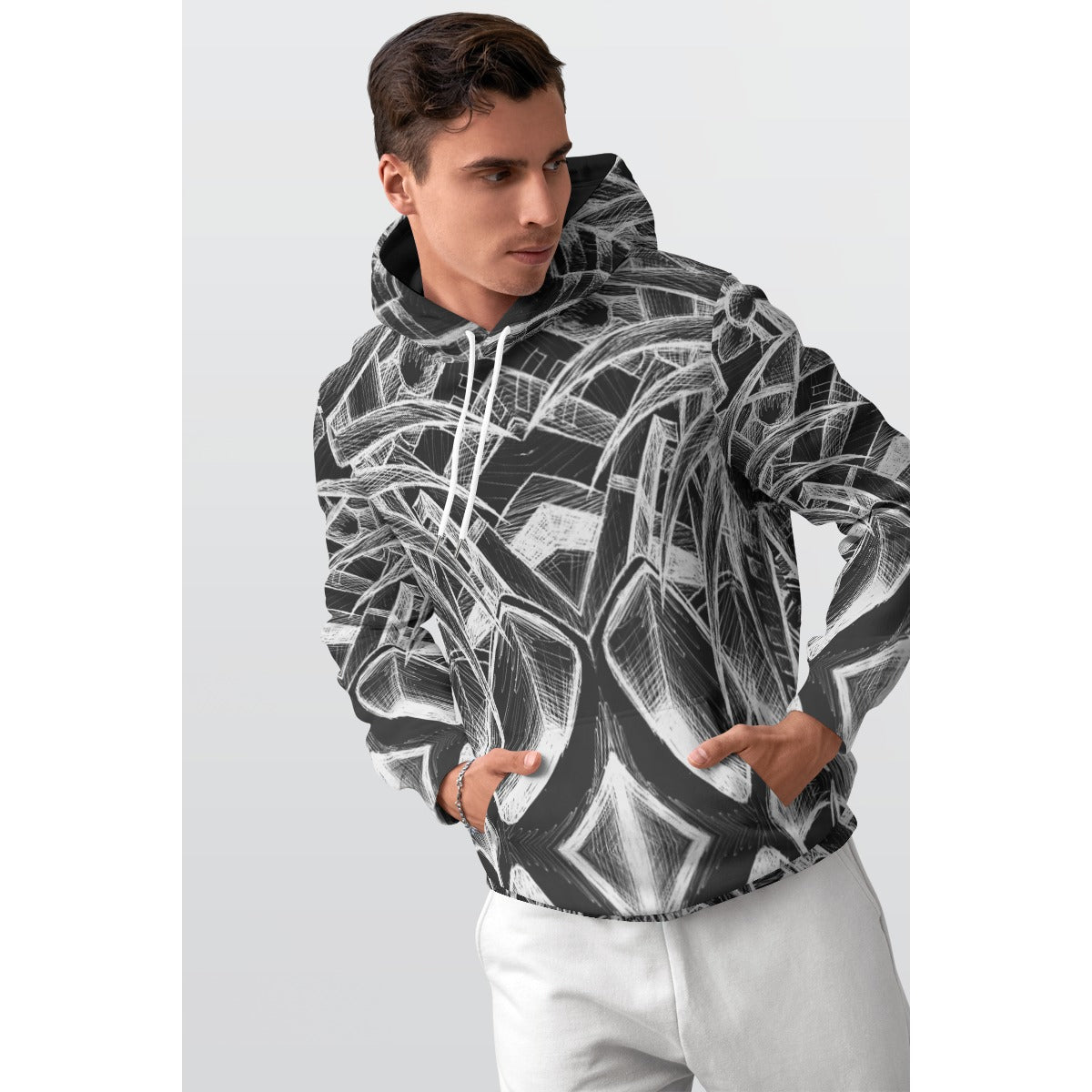 Sketch All-Over Print Men's Thicken Pullover Hoodie
