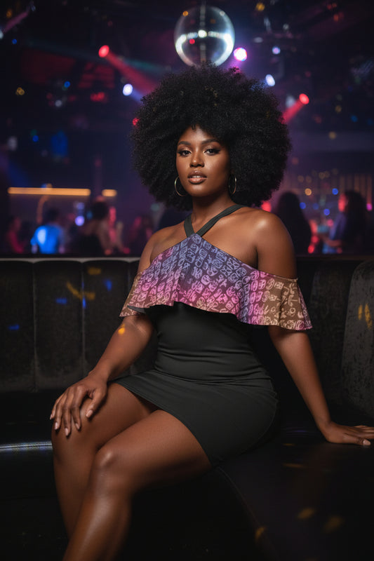 Faces Sunset All-Over Print Women's Cold Shoulder Cami Dress With Ruffle