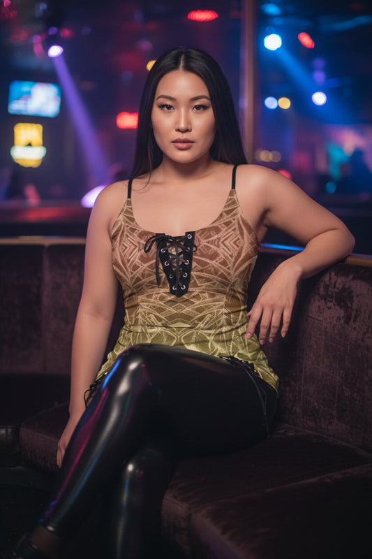 Sketch Sunset All-Over Print Women's V-neck Eyelet Lace-up Cami Dress