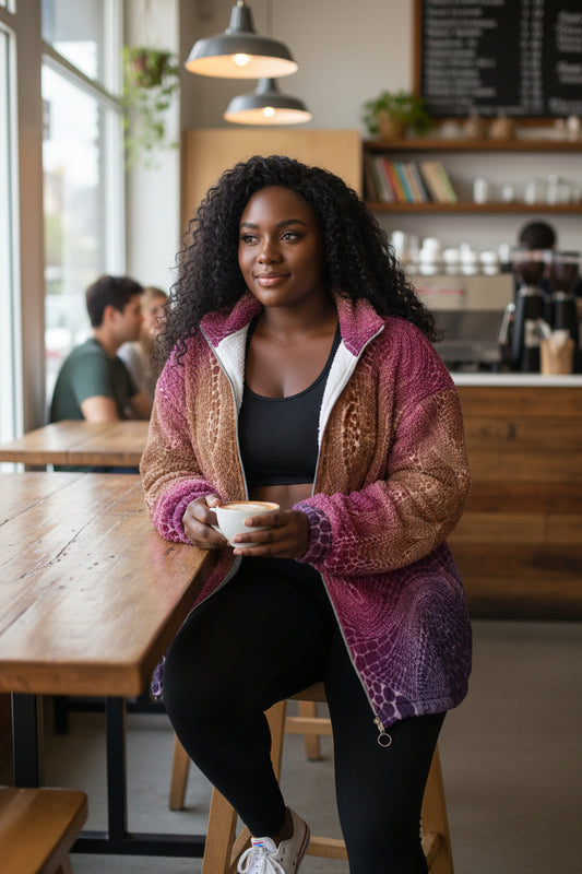 Signs of Life Sunset All-Over Print Unisex Borg Fleece Stand-up Collar Coat With Zipper Closure(Plus Size)