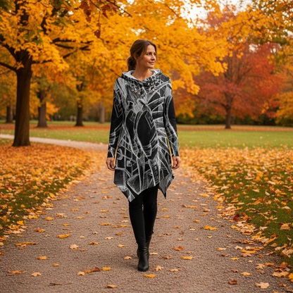 Sketch Inverted All-Over Print Women's Asymmetric Hem Hoodie