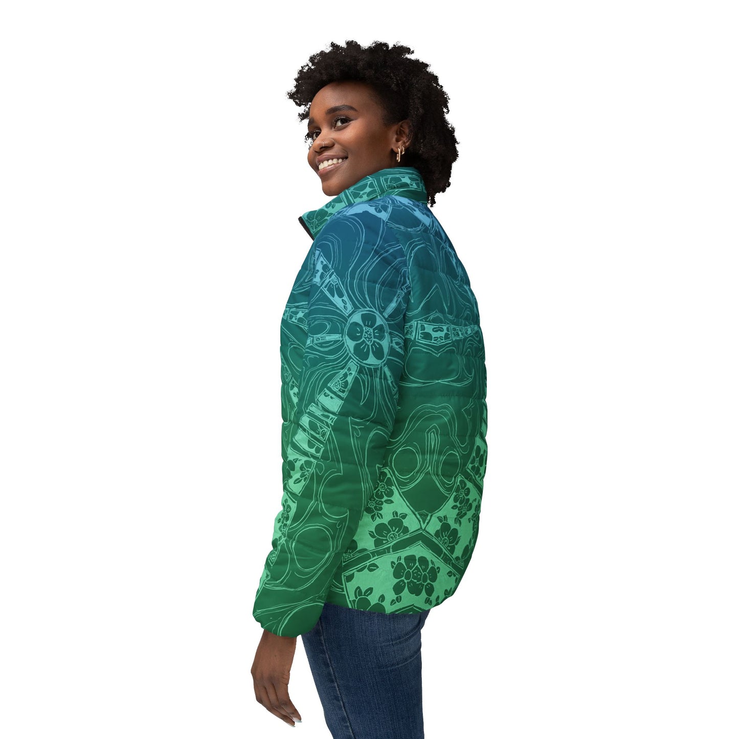 Flowers Sketch aquamarine Women’s Puffer Jacket (AOP)