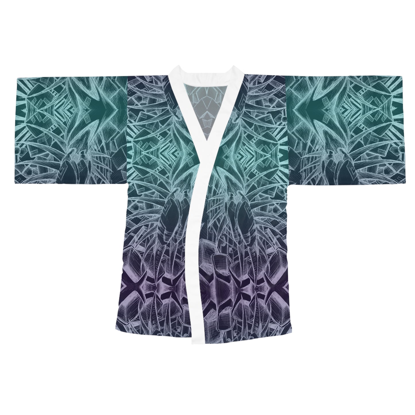 Inverted Sketch Midnight Blue Long Sleeve Kimono Robe (AOP)