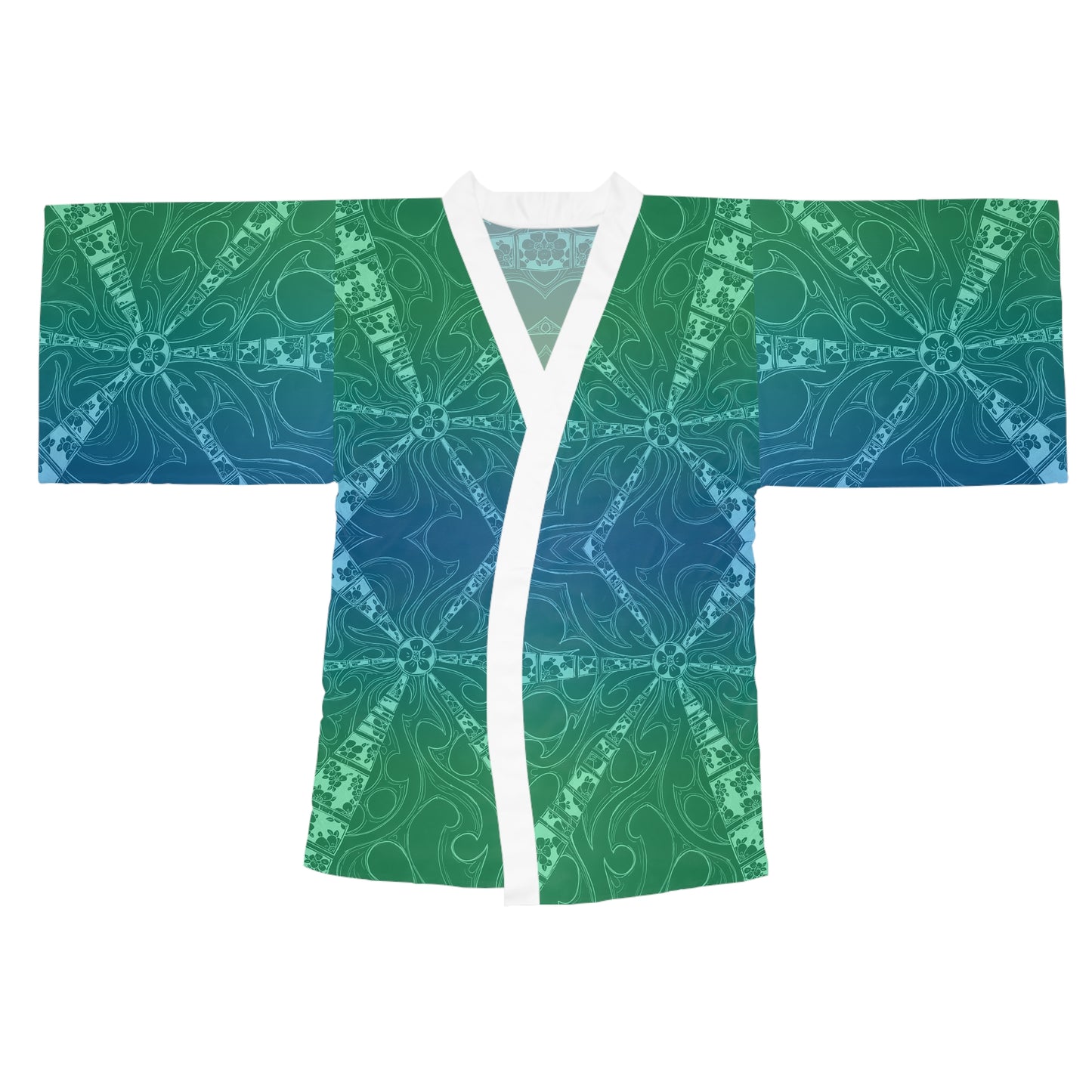 Flower Sketch Aquamarine Long Sleeve Kimono Robe (AOP)