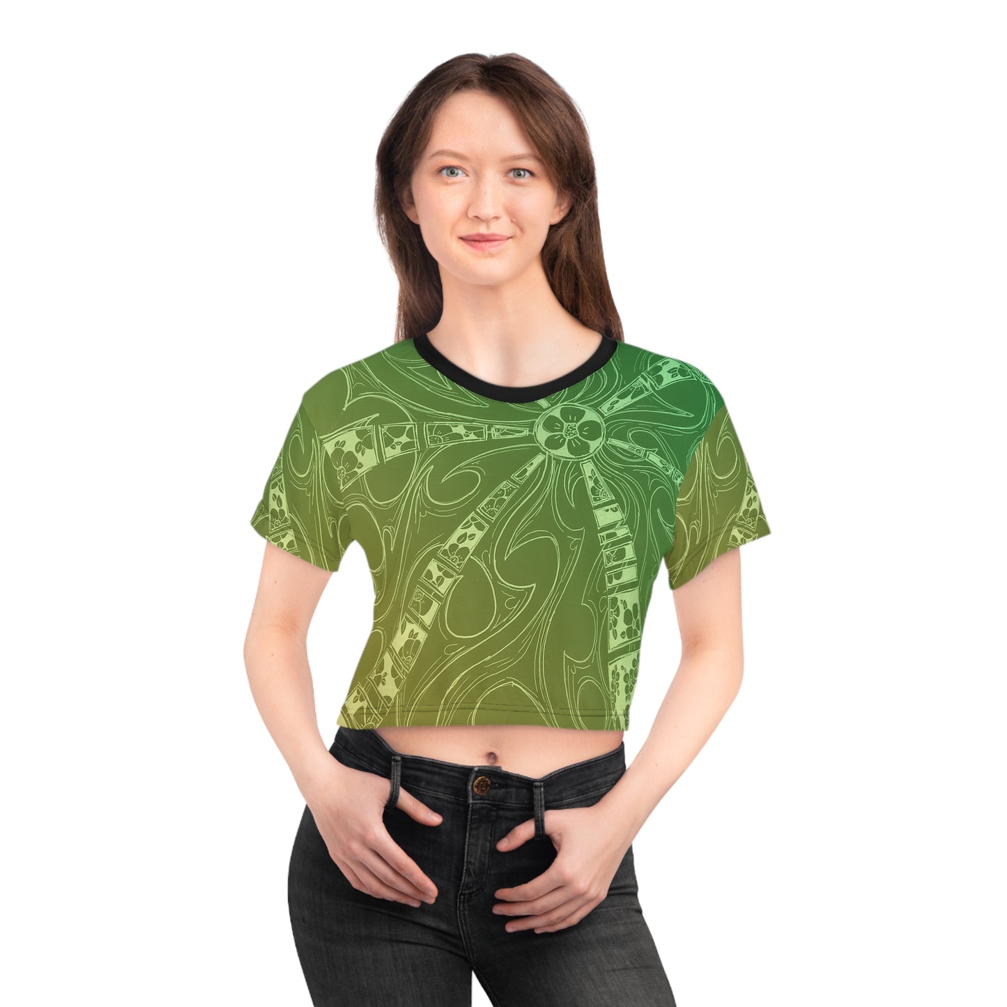 Flowers Sketch Spring Green Crop Tee (AOP)