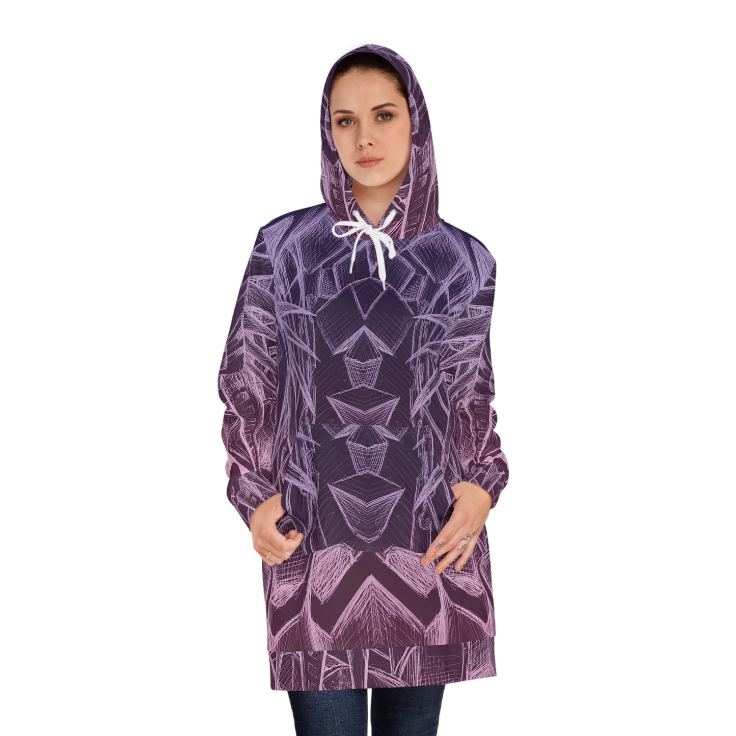 Inverted Sketch Orchid Bloom Women's Hoodie Dress