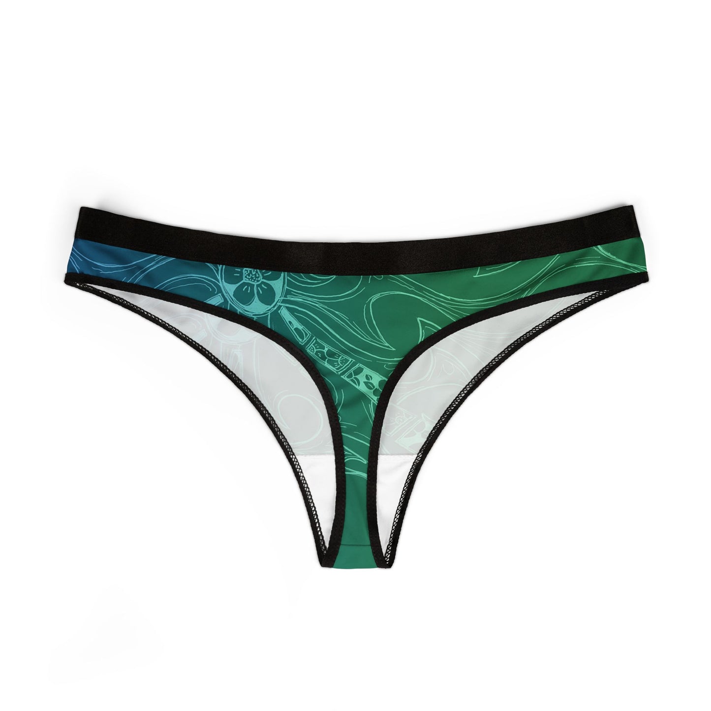 Flowers Sketch Aquamarine Women's Thongs (AOP)