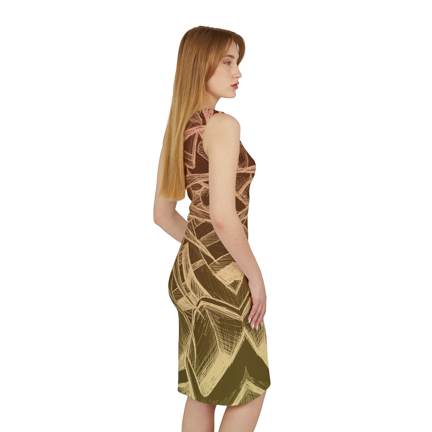 Inverted Sketch Sunrise Shoulder Dress (AOP)