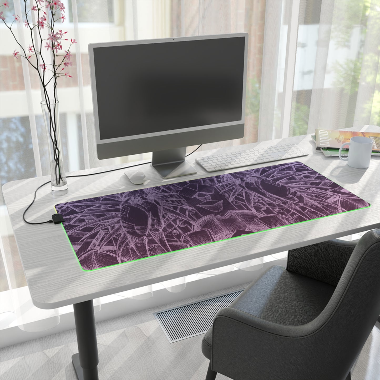 Inverted Sketch Orchid Bloom LED Gaming Mouse Pad