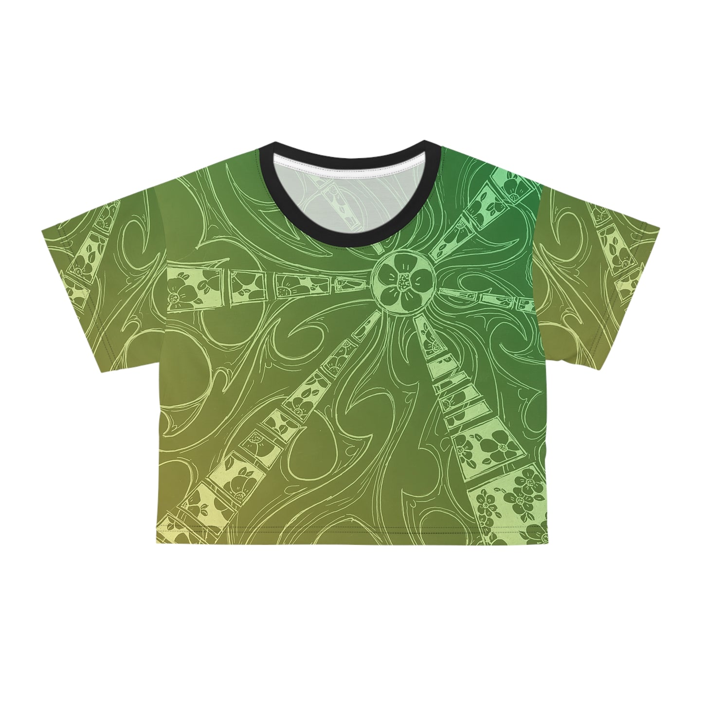 Flowers Sketch Spring Green Crop Tee (AOP)