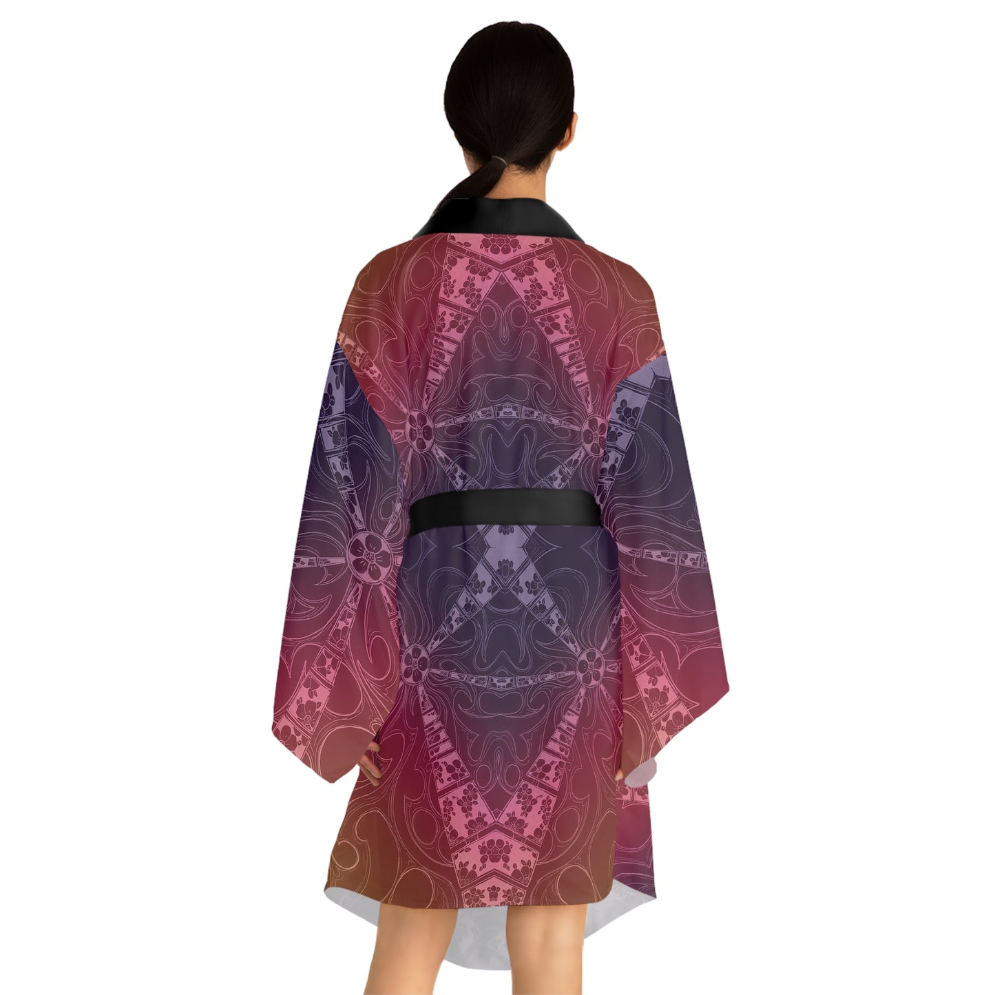 Flower Sketch Rose Long Sleeve Kimono Robe (AOP)