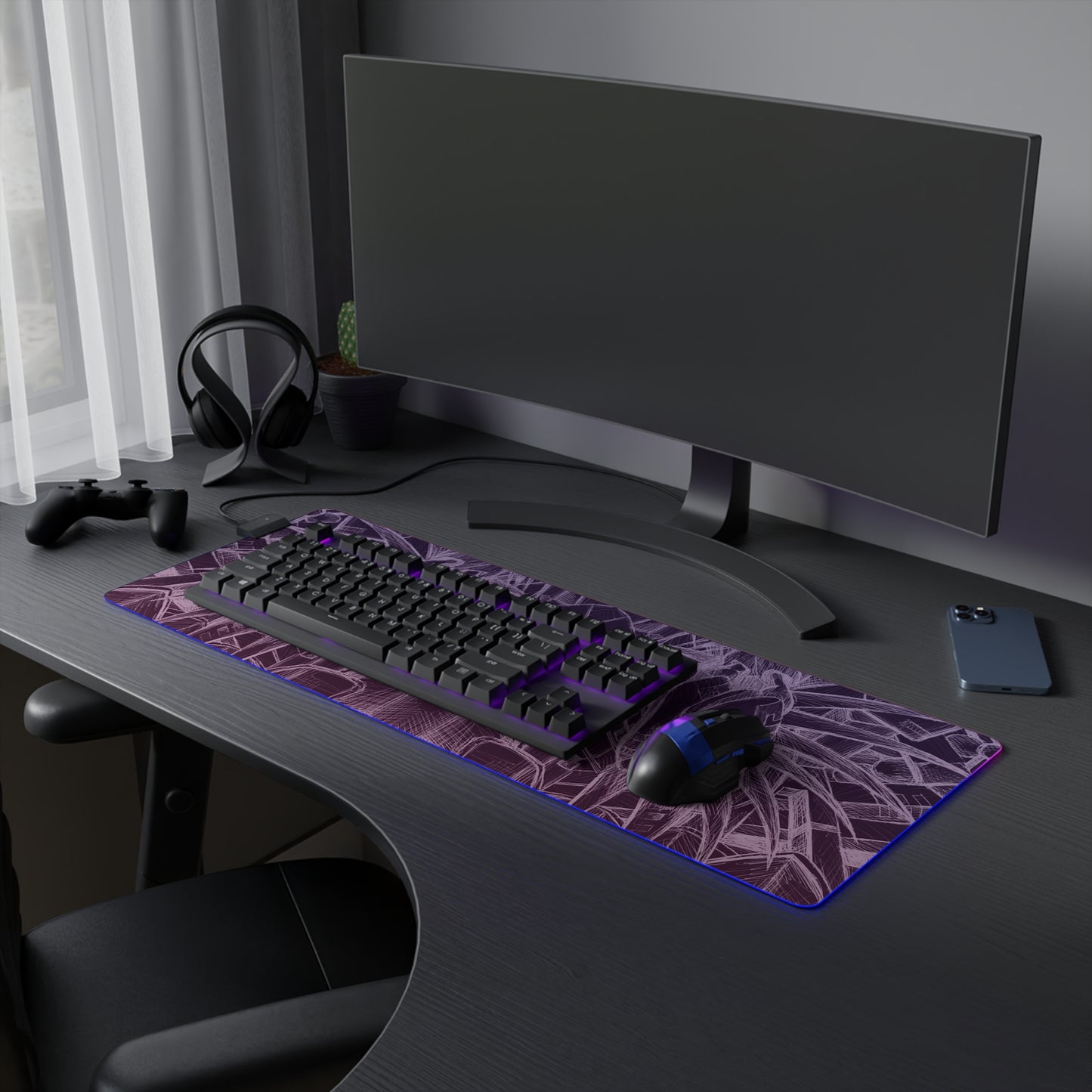 Inverted Sketch Orchid Bloom LED Gaming Mouse Pad