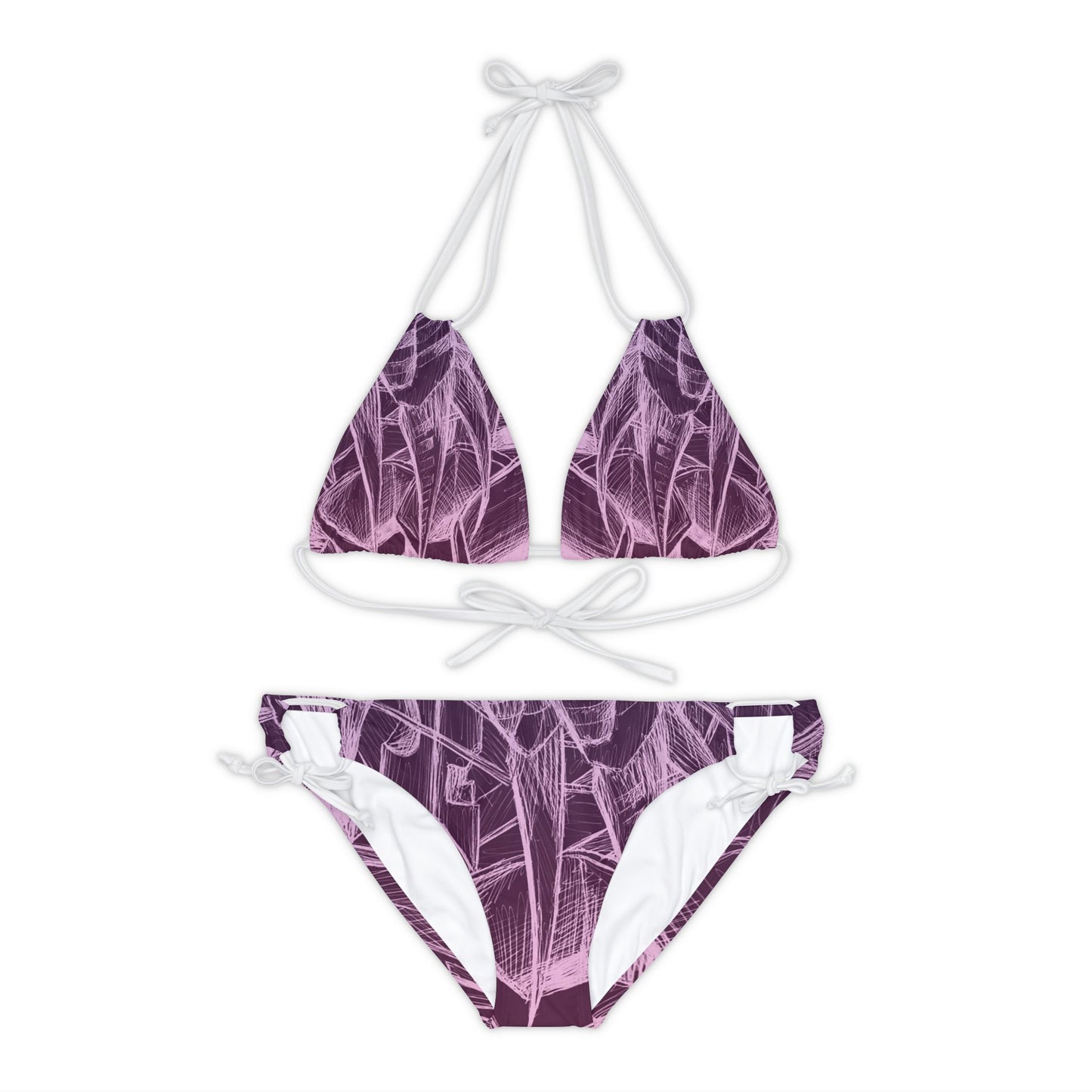 Inverted Sketch Orchid Bloom Strappy Bikini Set