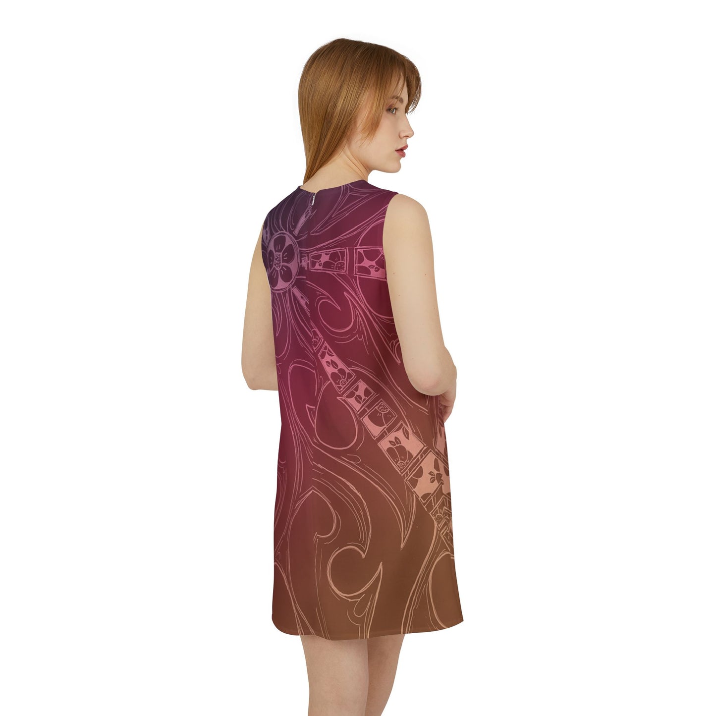 Flowers Sketch Rose A-line Sleeveless Dress (AOP)