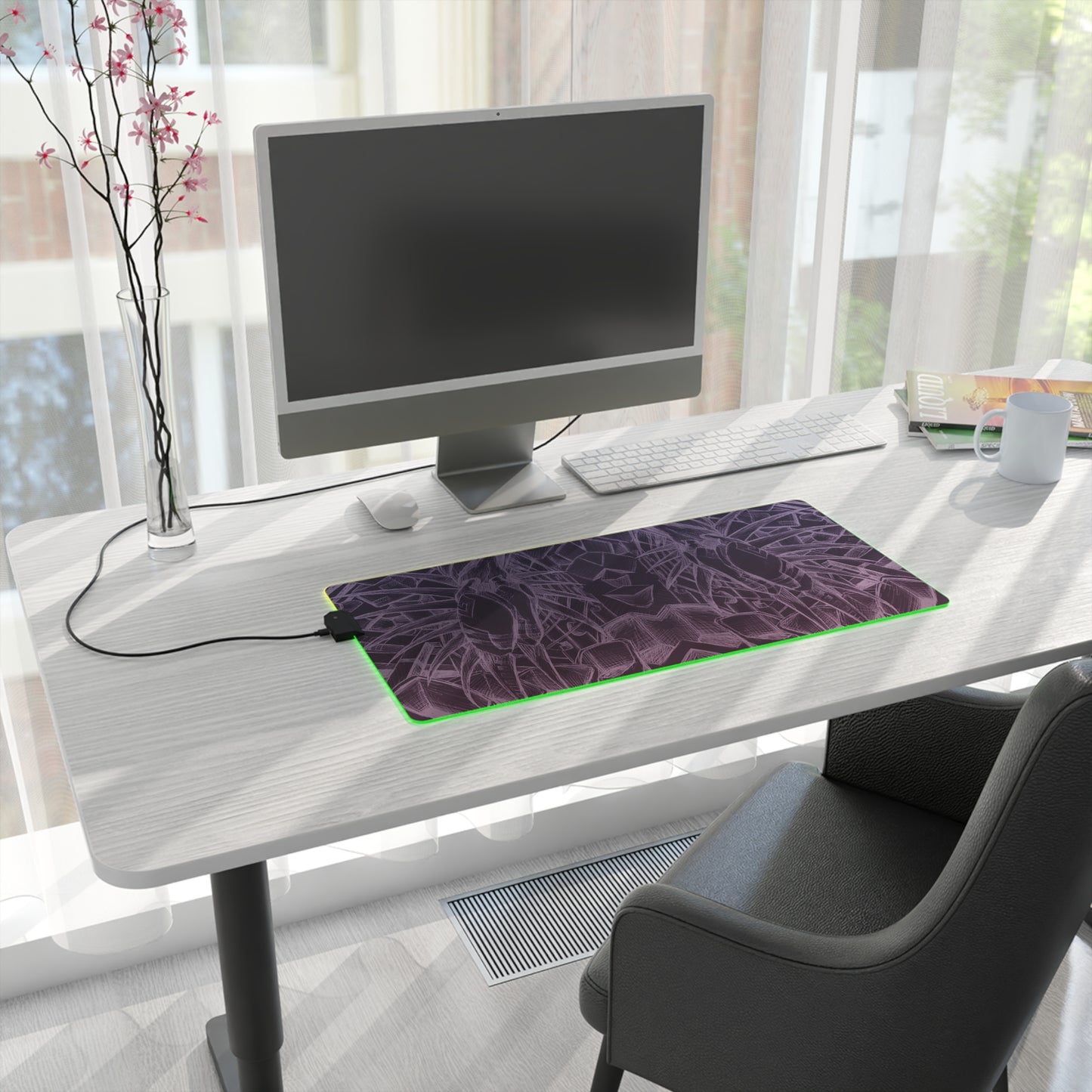 Inverted Sketch Orchid Bloom LED Gaming Mouse Pad