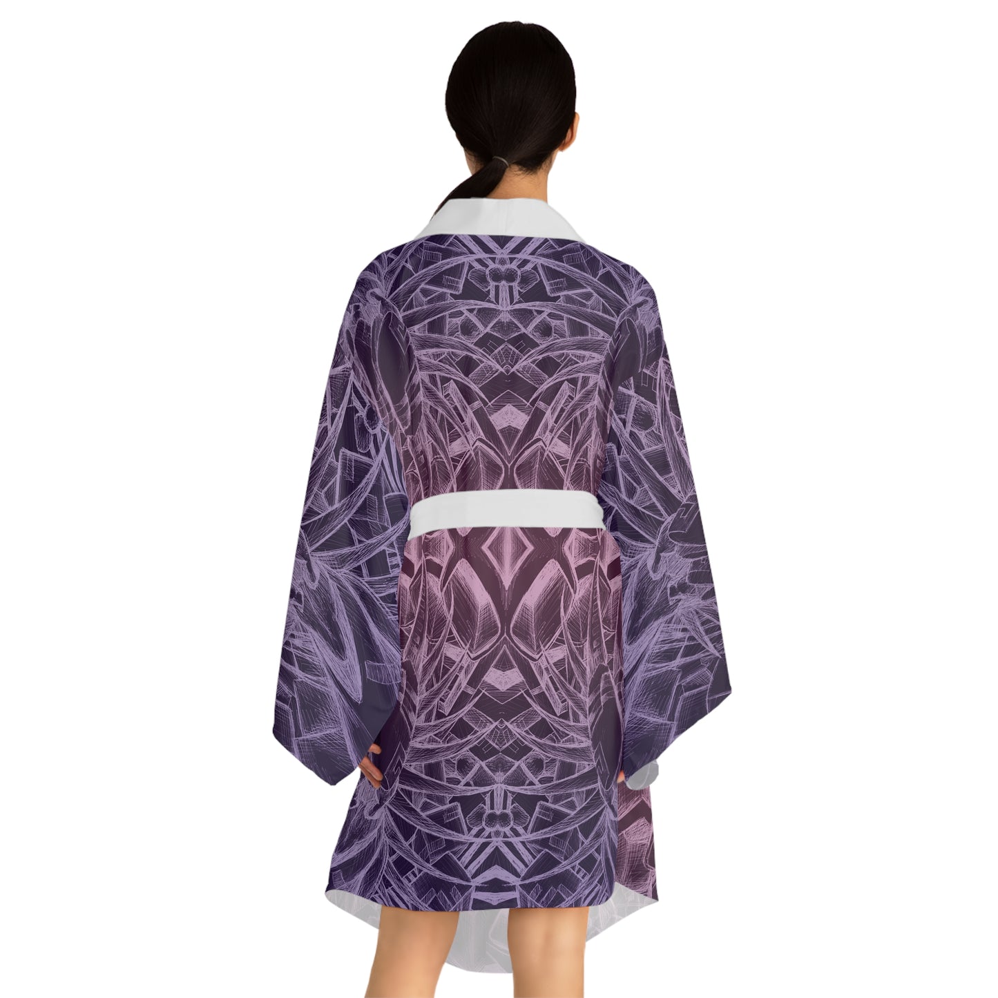 Inverted Sketch Orchid Bloom Long Sleeve Kimono Robe (AOP)