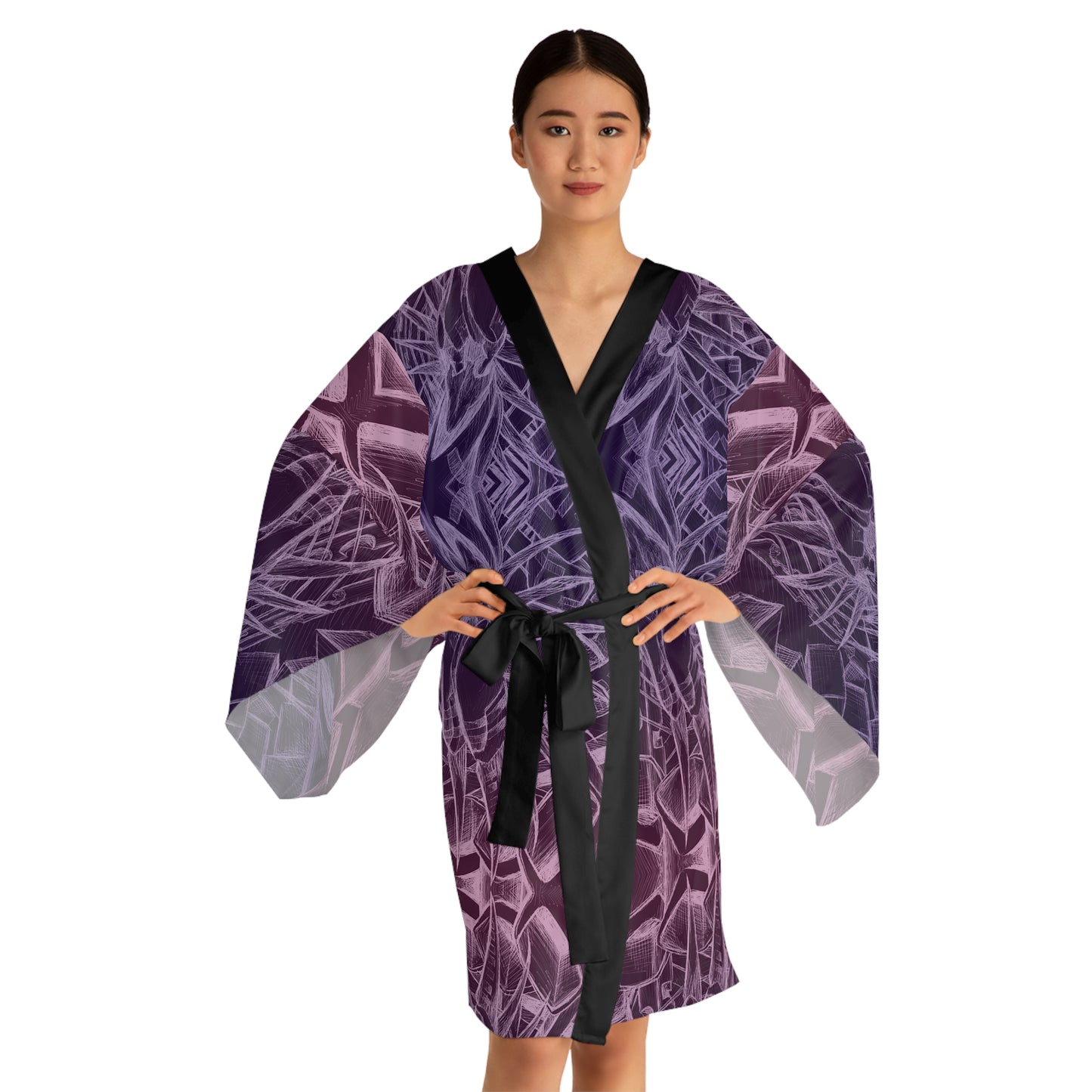 Inverted Sketch Orchid Bloom Long Sleeve Kimono Robe (AOP)