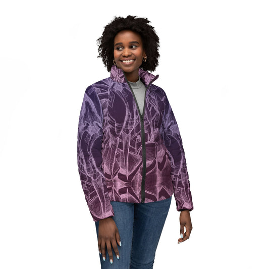 Inverted Sketch Orchid Bloom Women’s Puffer Jacket (AOP)