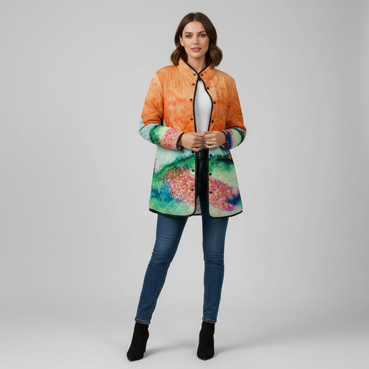 Circle of Fairies All-Over Print Women's Quilted Jacket with Side Slits