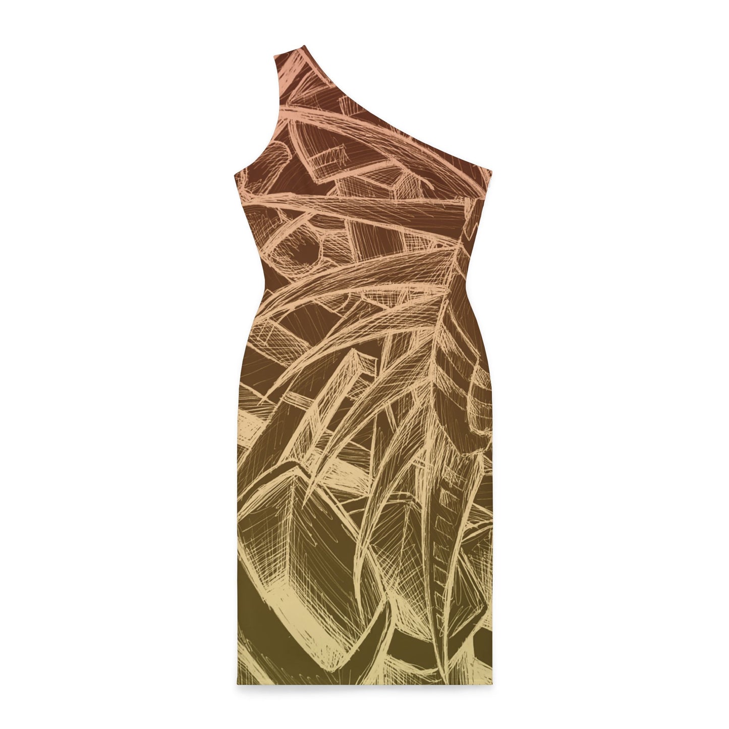 Inverted Sketch Sunrise Shoulder Dress (AOP)