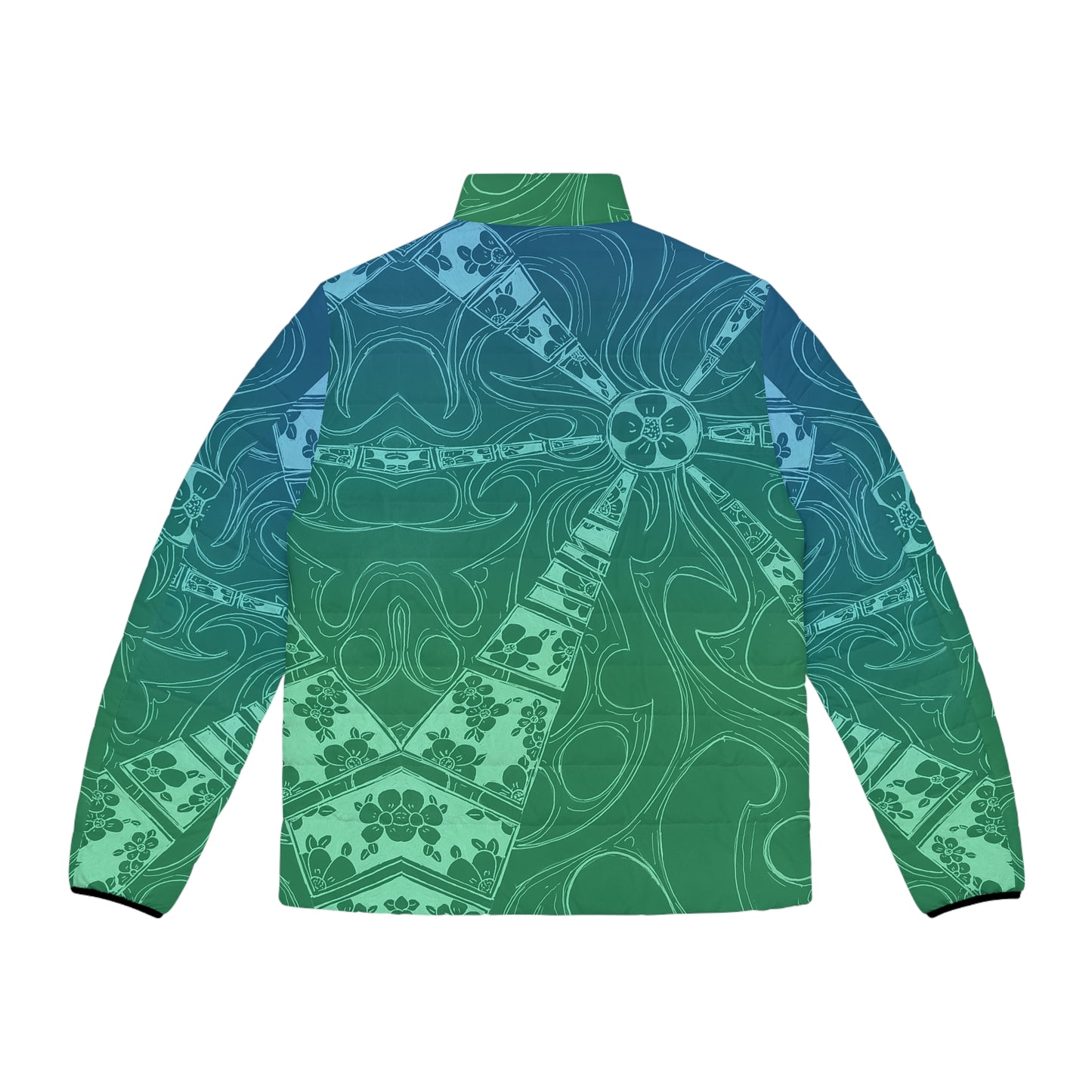 Flowers Sketch Aquamarine Men's Puffer Jacket (AOP)