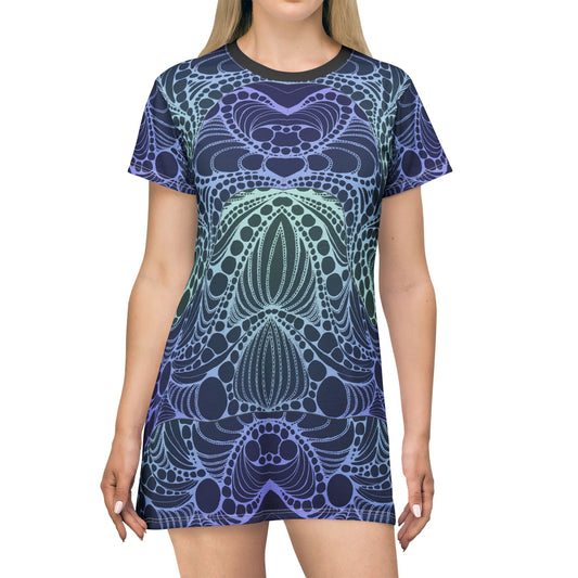 New Wave Ocean Blue T-Shirt Dress