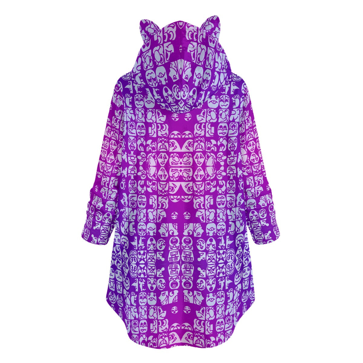 Faces Passion Pink All-Over Print Women's Flannel Hoodie with Cat Ears