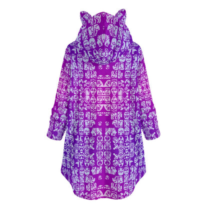 Faces Passion Pink All-Over Print Women's Flannel Hoodie with Cat Ears