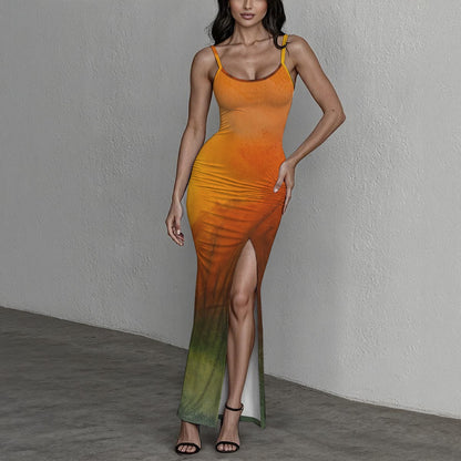 Autumn's Heart All-Over Print Women's Long Dress with Slit