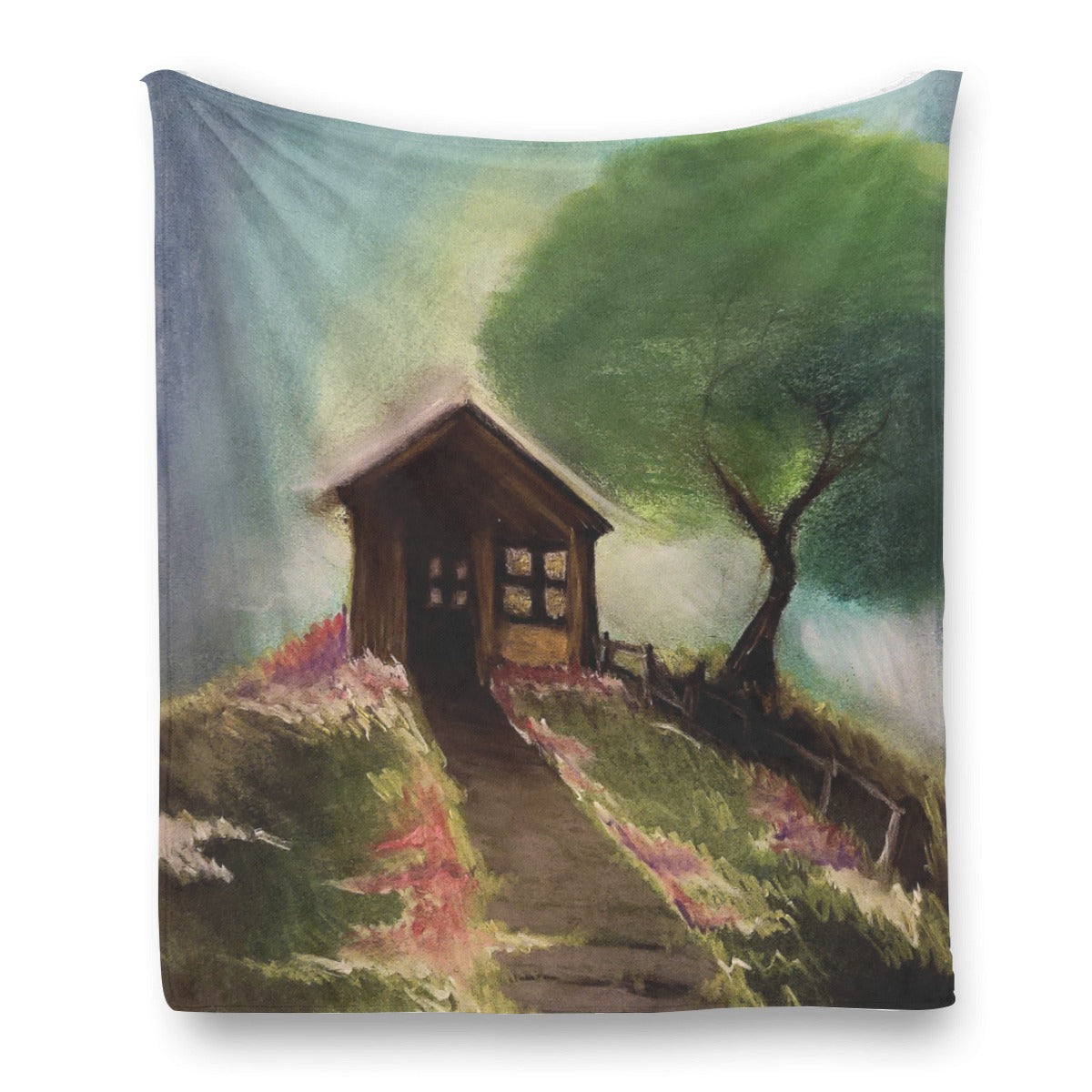 Cabin in The woods Single-Side Printing Flannel Blanket