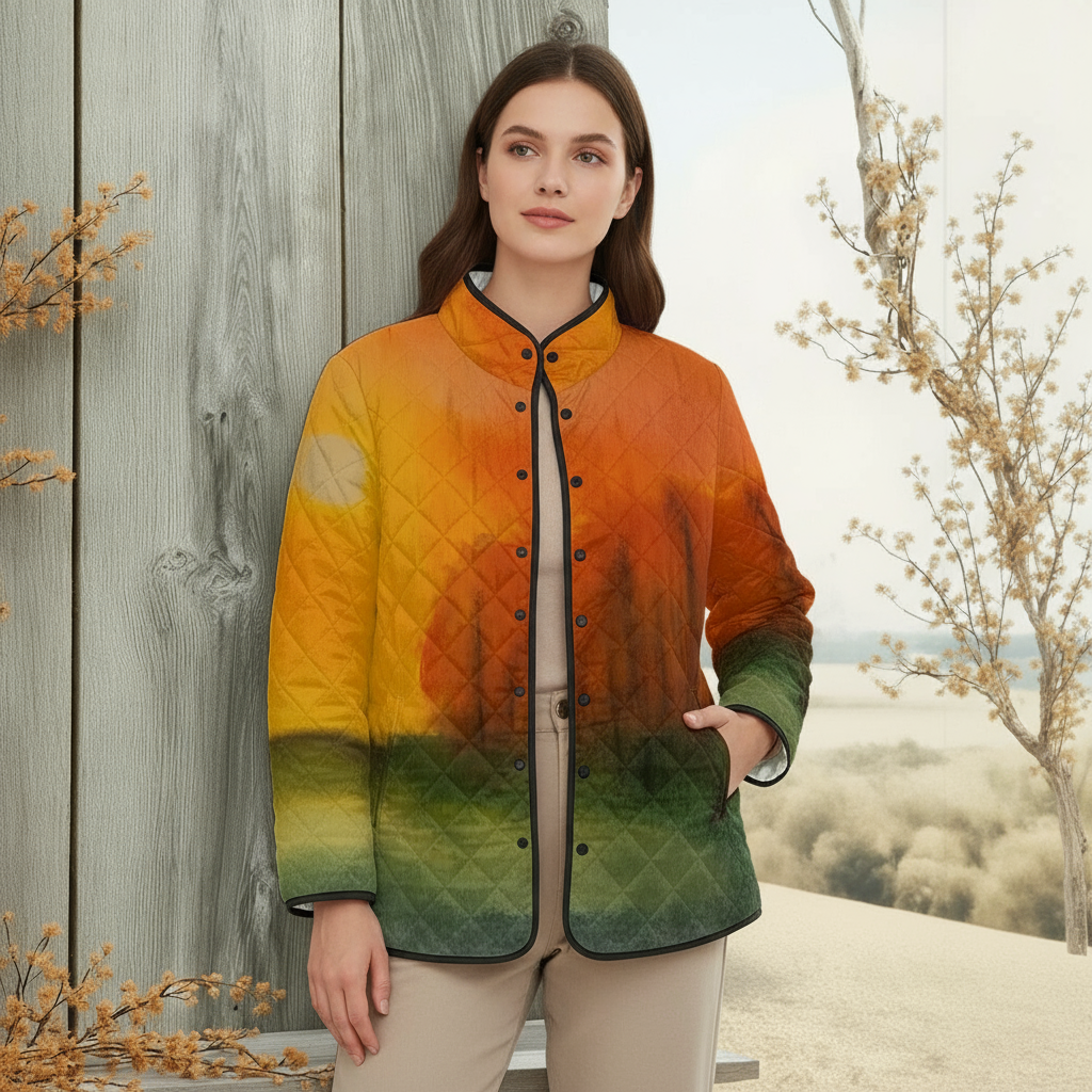 Fall Sunrise All-Over Print Women's Quilted Jacket with Side Slits