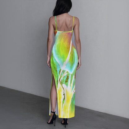 Heart Strings Inverted All-Over Print Women's Long Dress with Slit