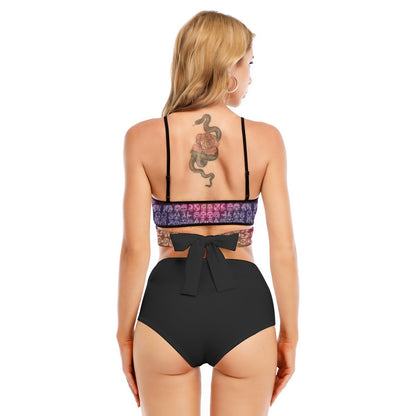 Faces Sunset All-Over Print Women's Bikini Swimsuit With Cross Straps