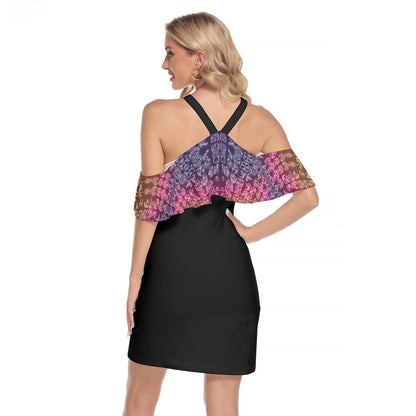 Faces Sunset All-Over Print Women's Cold Shoulder Cami Dress With Ruffle