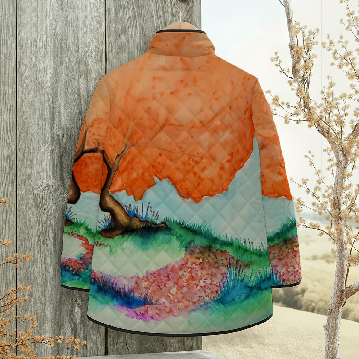 Circle of Fairies All-Over Print Women's Quilted Jacket with Side Slits