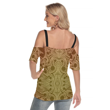 Lost in Circles Sunset All-Over Print Women's Cold Shoulder T-shirt With Criss Cross Strips