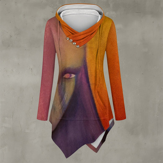 Singers Heart All-Over Print Women's Asymmetric Hem Hoodie