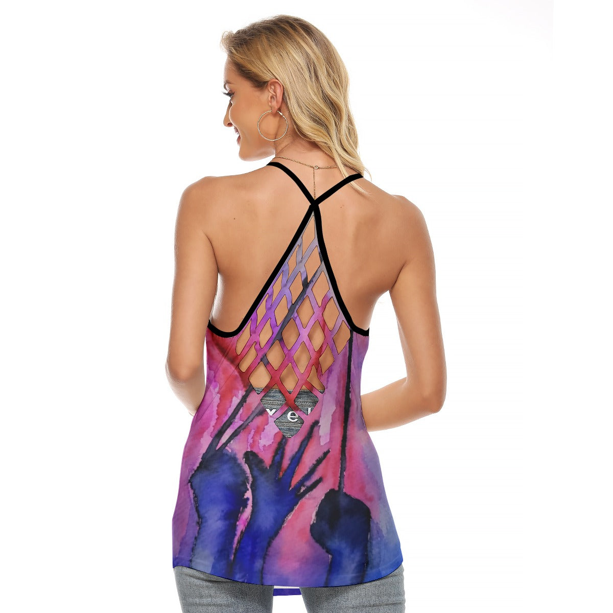 Weighed Down All-Over Print Women's Criss-Cross Open Back Tank Top