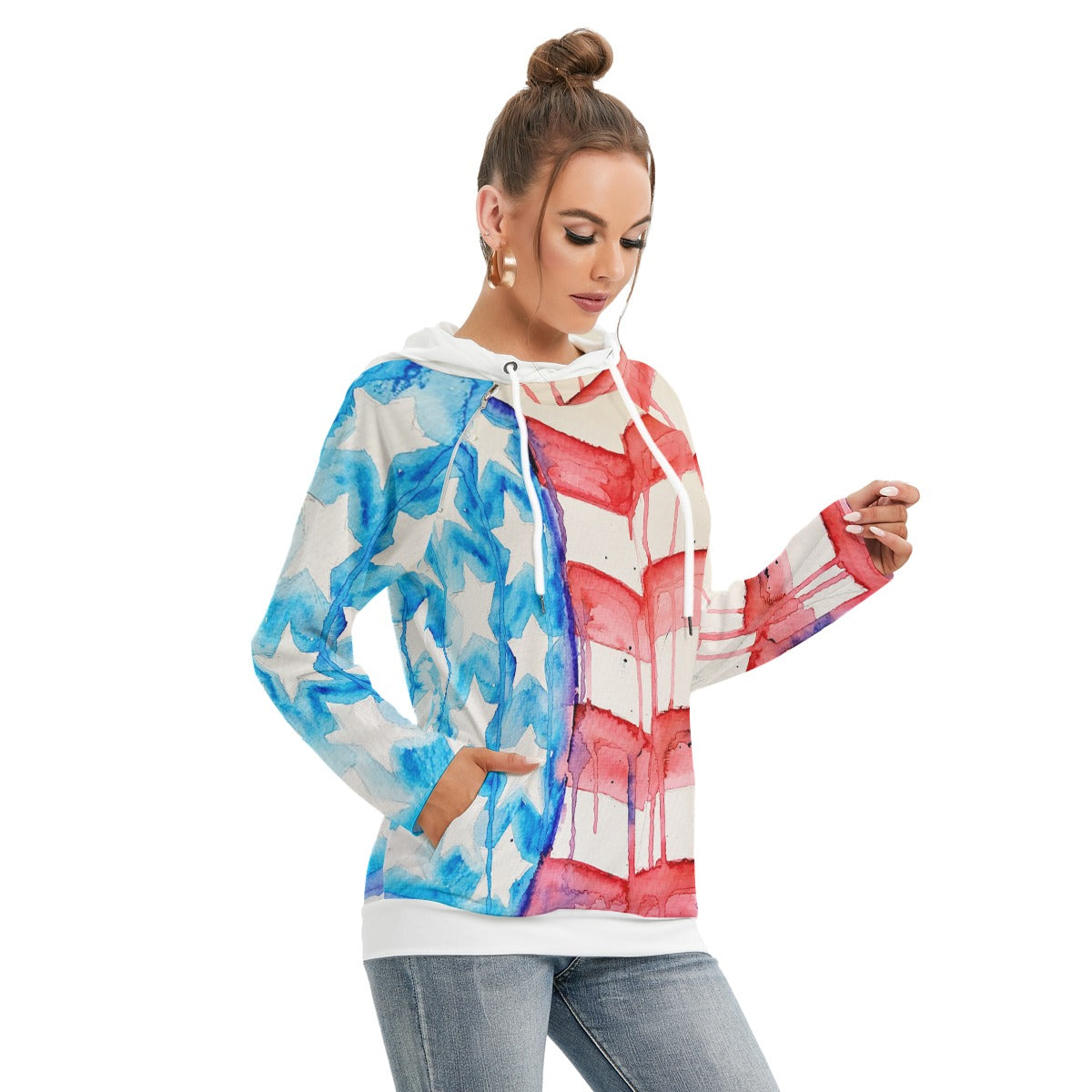 Old Glory All-Over Print Women's Hoodie With Double Hood